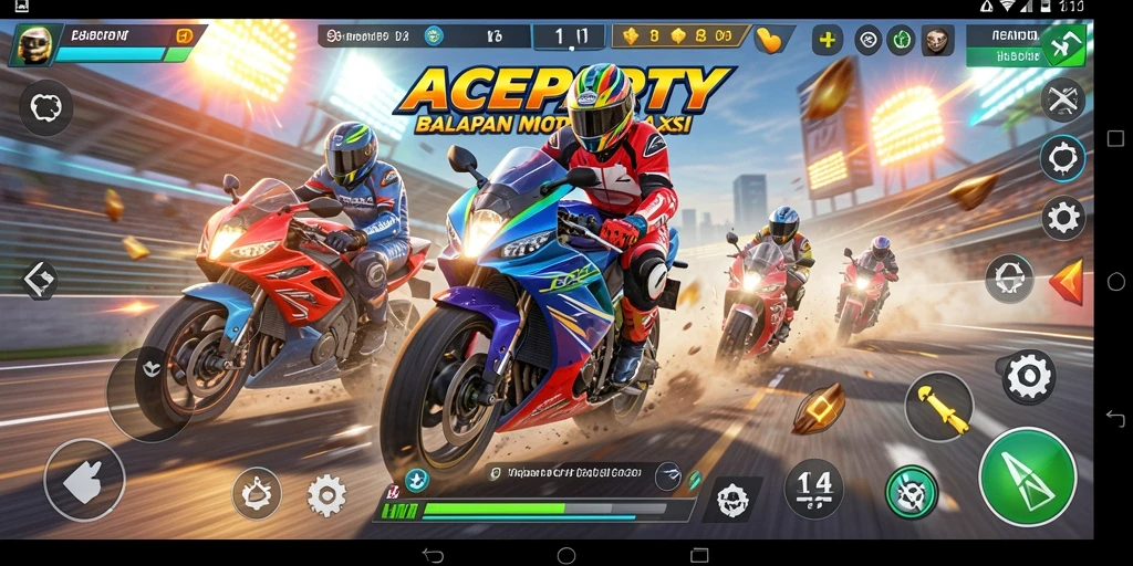 Tampilan menarik dari gameplay balapan motor ACEPARTY.