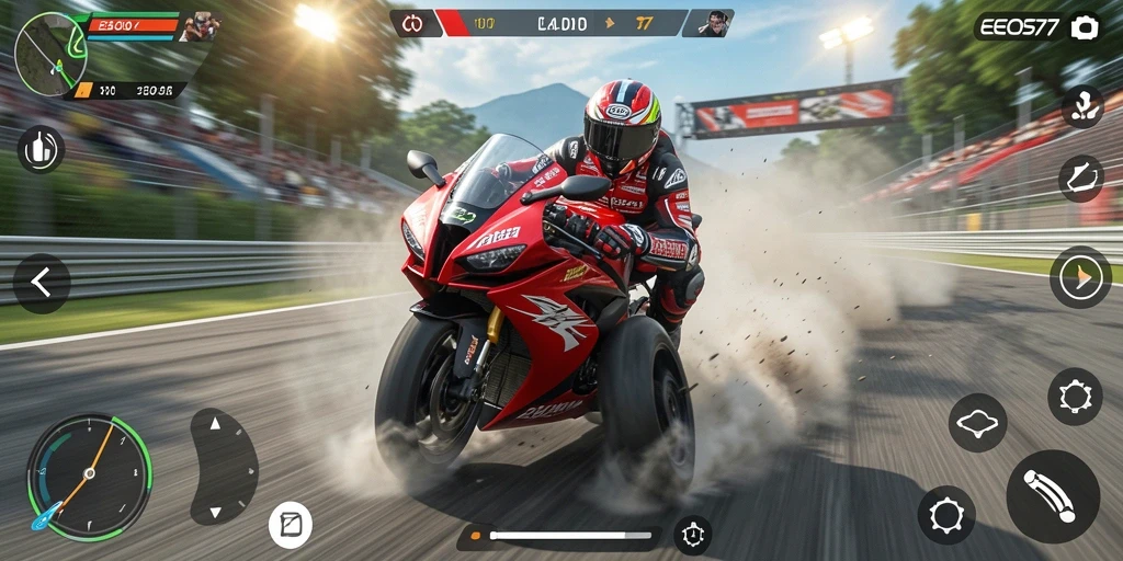 Screenshot menunjukkan aksi balap motor yang menegangkan dan mengasyikkan.