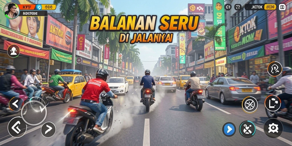 Screenshot JKTOK menampilkan aksi balapan yang mendebarkan di trek yang menantang.