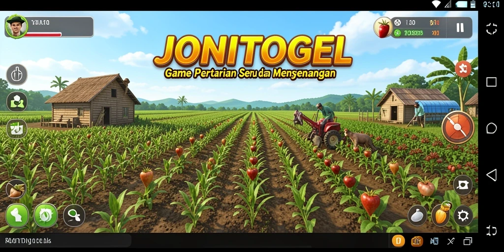 Screenshot gameplay JONITOGEL menampilkan aktivitas pertanian yang menyenangkan.