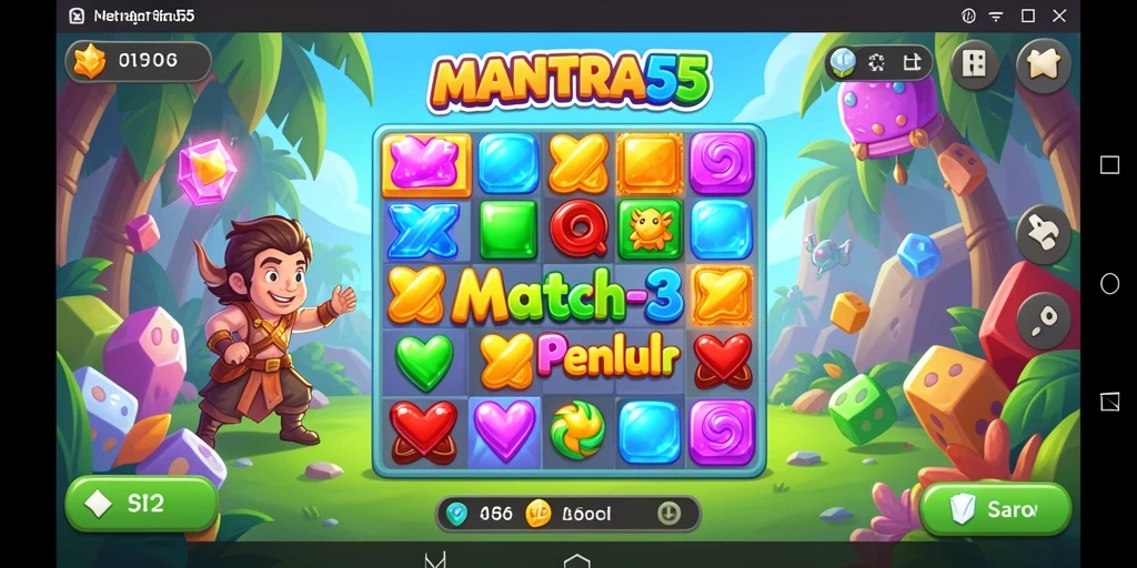 Tampilan gameplay <strong>MANTRA55</strong> yang penuh warna dan seru.