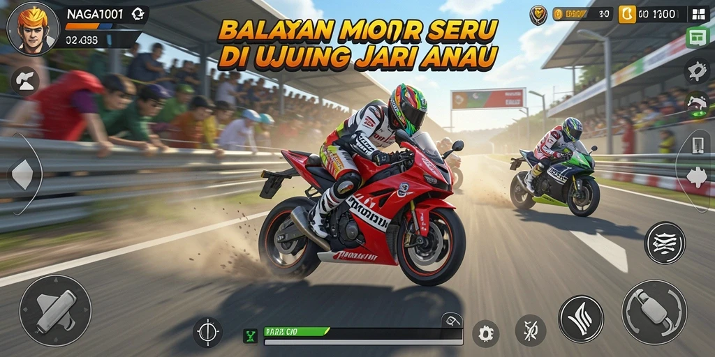 Gameplay seru dalam balapan motor yang mendebarkan.