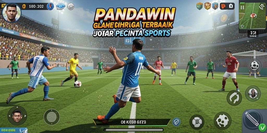 Screenshot utama PANDAWIN menampilkan aksi seru di lapangan olahraga.