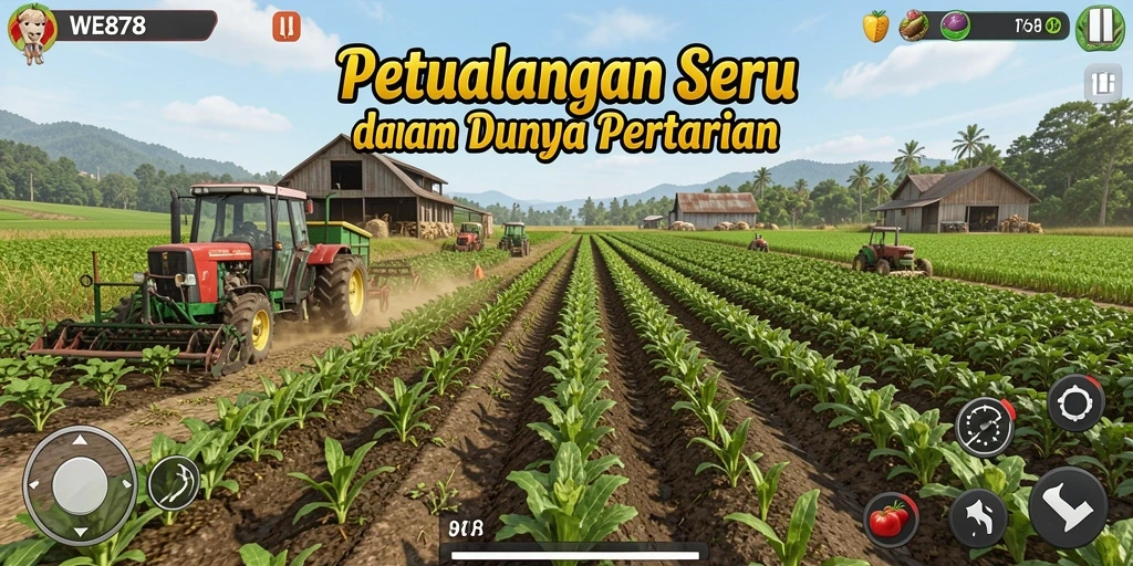 Tangkapan layar WE878 yang menunjukkan gameplay seru di ladang pertanian.